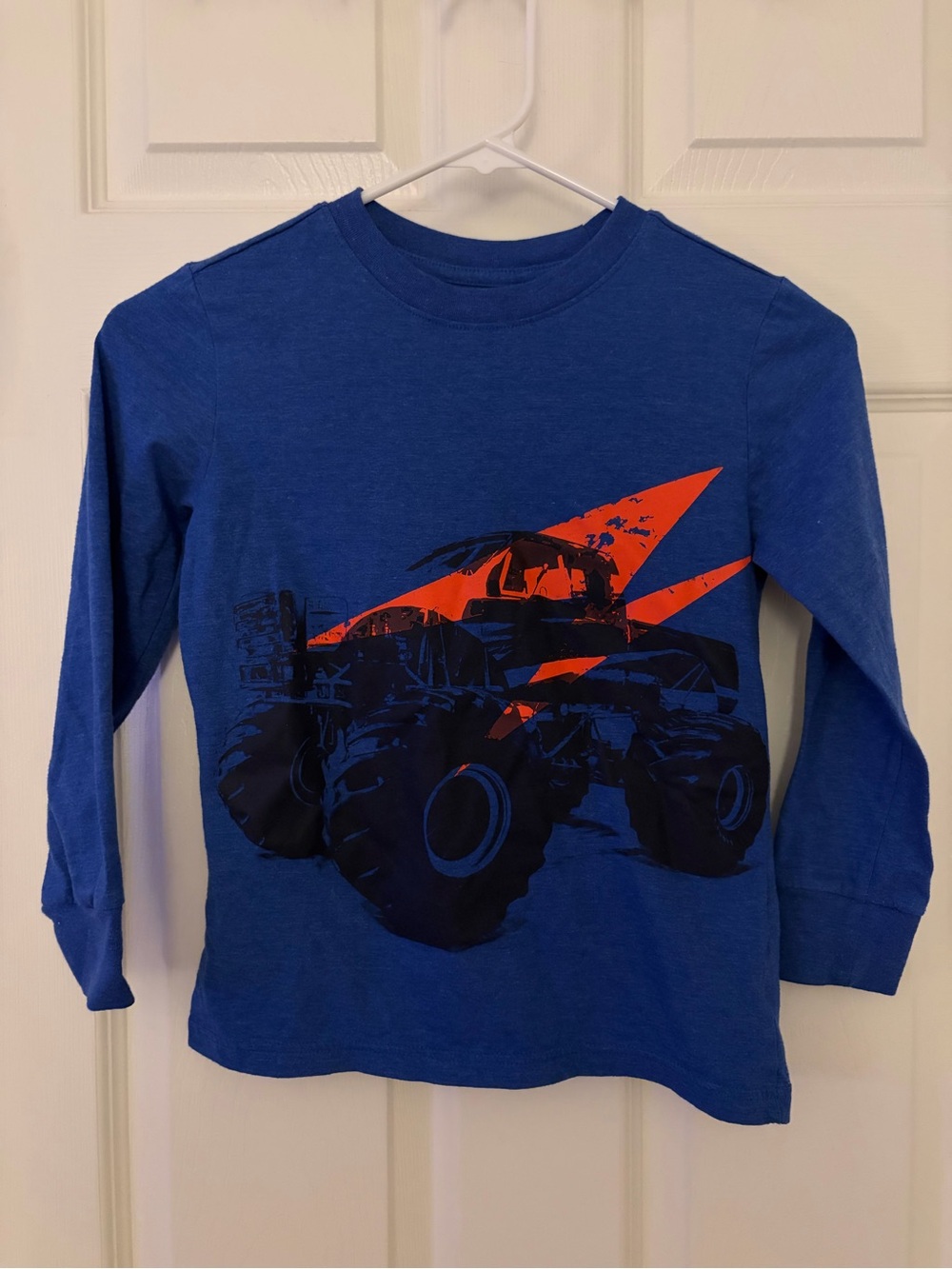 Cat & Jack Blue Long Sleeve Tee with Black Monster Truck and Orange Accents